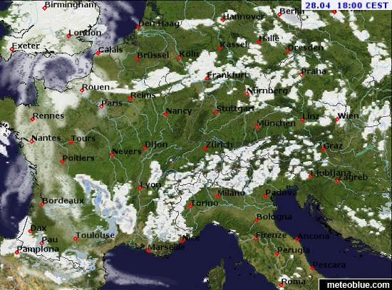 mapa oblačnosti evropa Mapa počasí   Střední Evropa   meteoblue